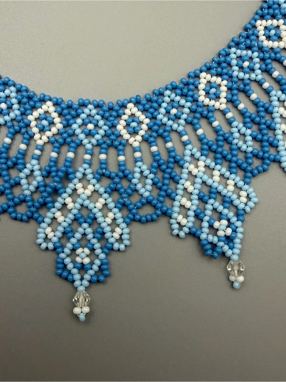 Handmade Blue & White Beaded Statement Necklace
